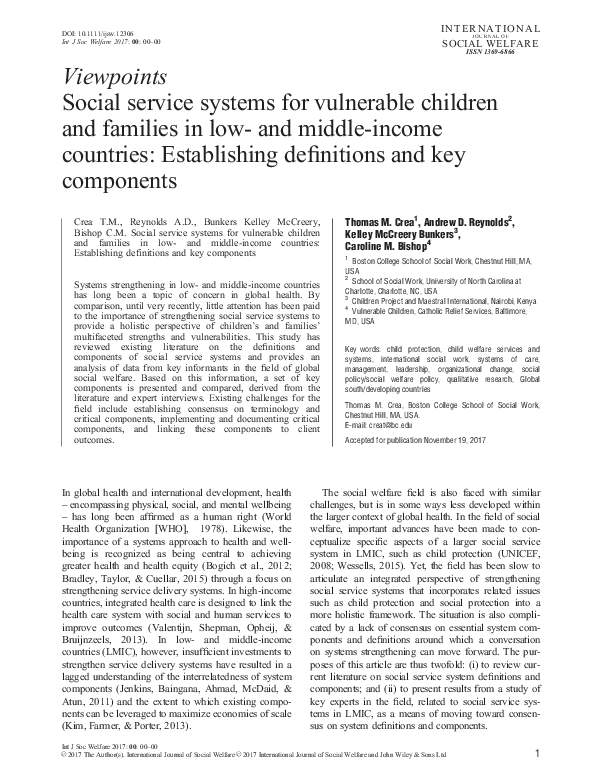 (PDF) Social service systems for vulnerable children and families in ...