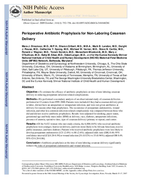 (PDF) Perioperative Antibiotic Prophylaxis for Nonlaboring Cesarean ...