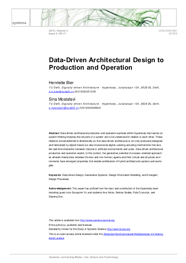 (PDF) Data-driven architectural design to production and operation