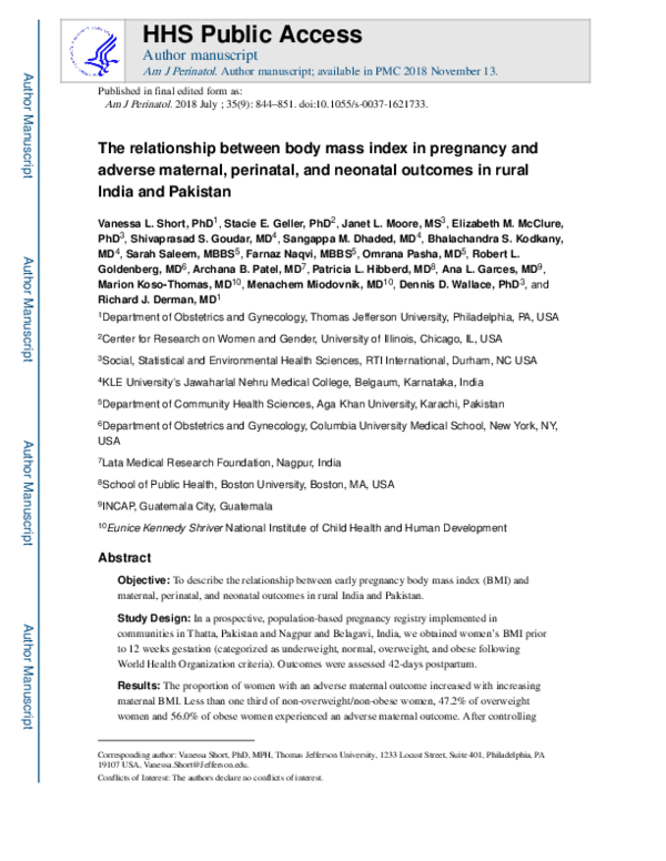 (PDF) The Relationship between Body Mass Index in Pregnancy and Adverse ...