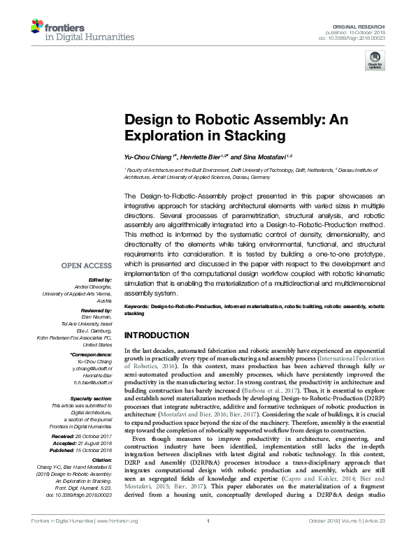 (PDF) Design to Robotic Assembly: An Exploration in Stacking