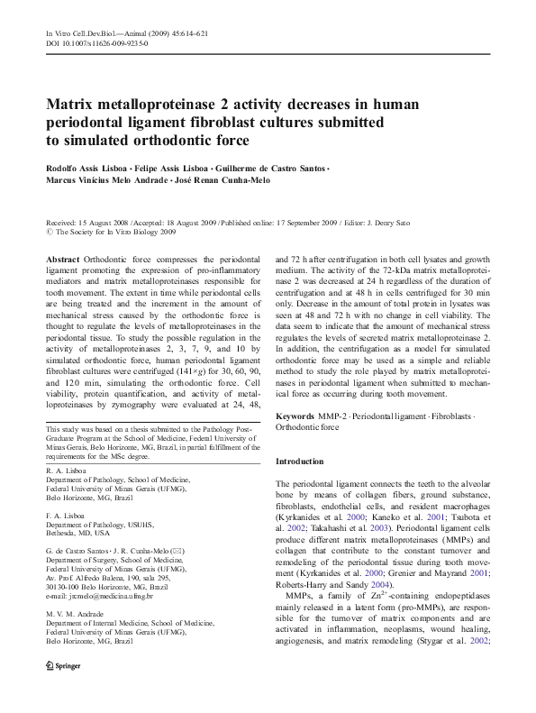 (PDF) Matrix metalloproteinase 2 activity decreases in human ...