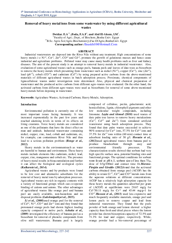 (PDF) Removal of heavy metal ions from some wastewater by using ...