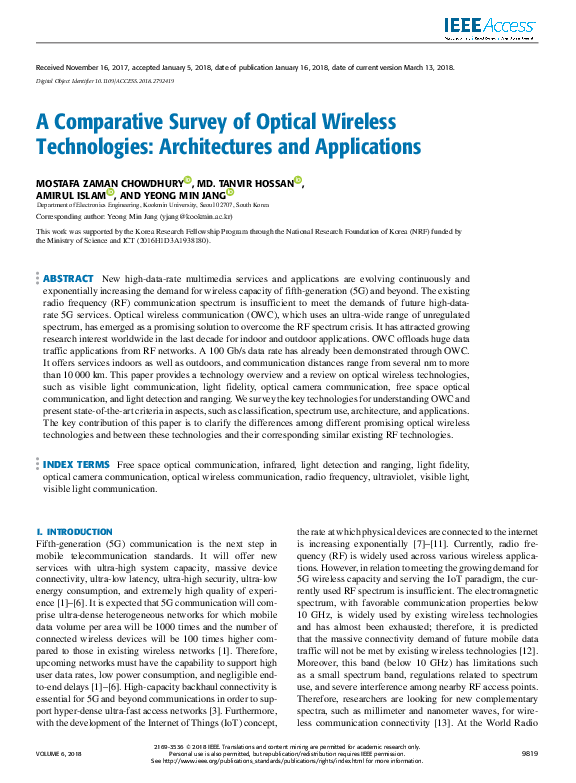 (PDF) A Comparative Survey of Optical Wireless Technologies