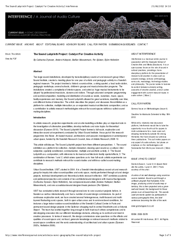 (PDF) The Sound Labyrinth Project: Catalyst for Creative Activity