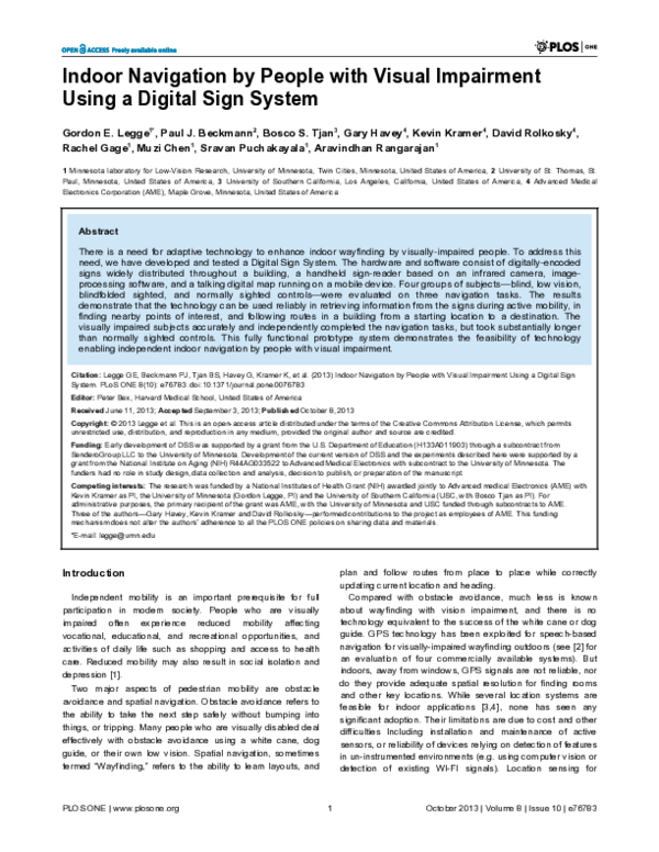 (PDF) Indoor Navigation by People with Visual Impairment Using a ...