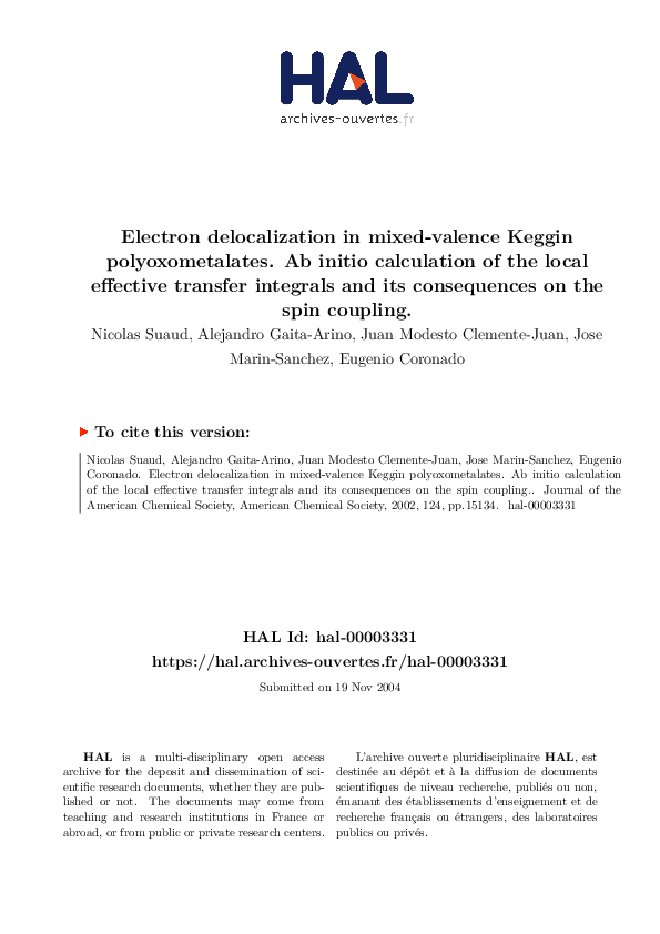 (PDF) Electron Delocalization in Mixed-Valence Keggin Polyoxometalates ...