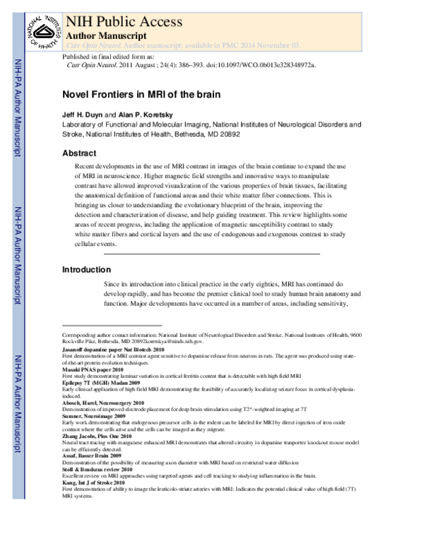 (PDF) Novel frontiers in ultra-structural and molecular MRI of the ...