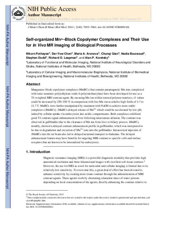 (PDF) Self-organized Mn2+-block copolymer complexes and their use for ...