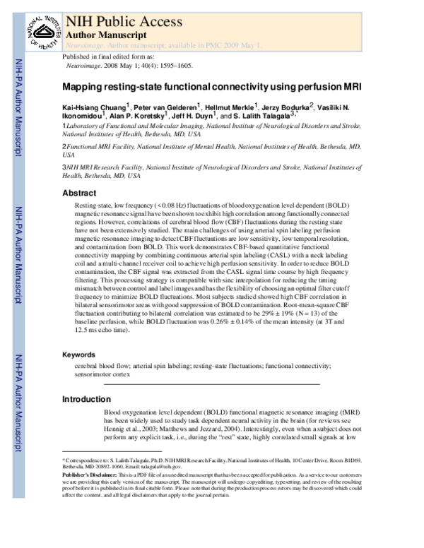 Mapping resting-state functional connectivity using perfusion MRI