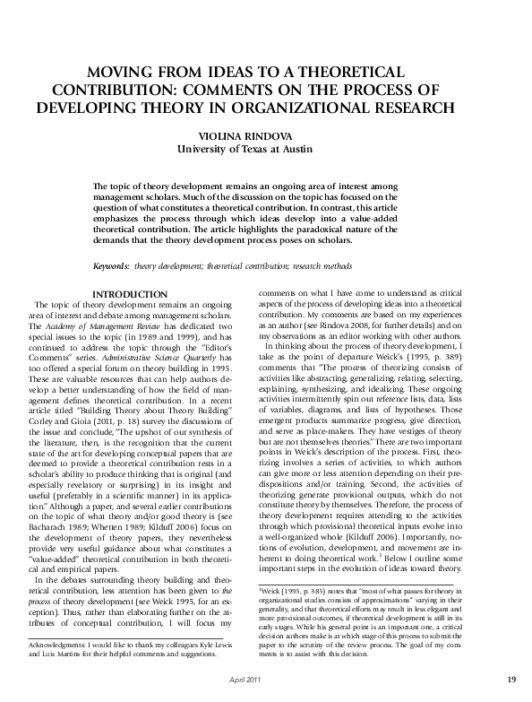 (PDF) Moving from Ideas to a Theoretical Contribution: Comments on the ...