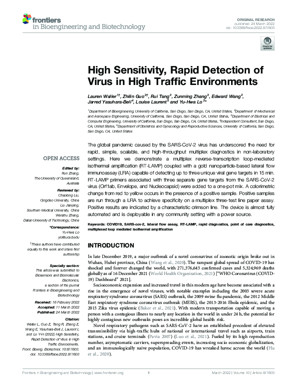 (PDF) High Sensitivity, Rapid Detection of Virus in High Traffic ...