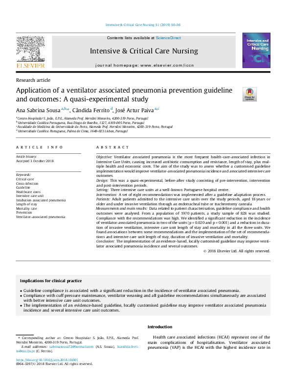 (PDF) Application of a ventilator associated pneumonia prevention ...