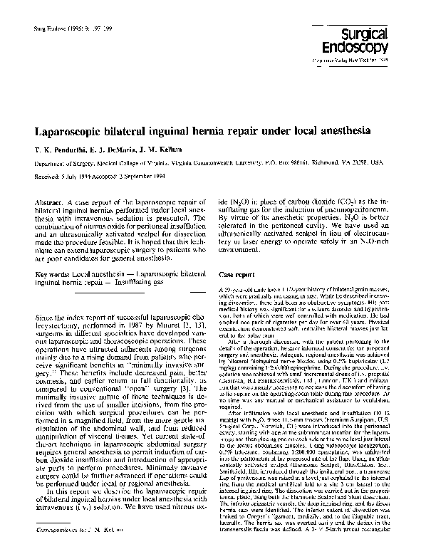 (PDF) Laparoscopic bilateral inguinal hernia repair under local anesthesia