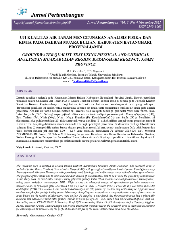 (PDF) Uji Kualitas Air Tanah Menggunakan Analisis Fisika Dan Kimia Pada ...