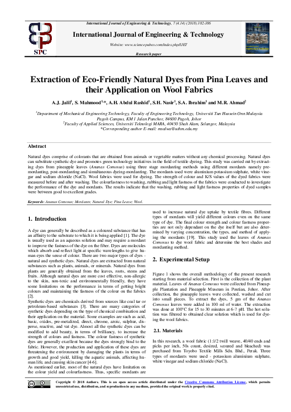 (PDF) Extraction of Eco-Friendly Natural Dyes from Pina Leaves and ...