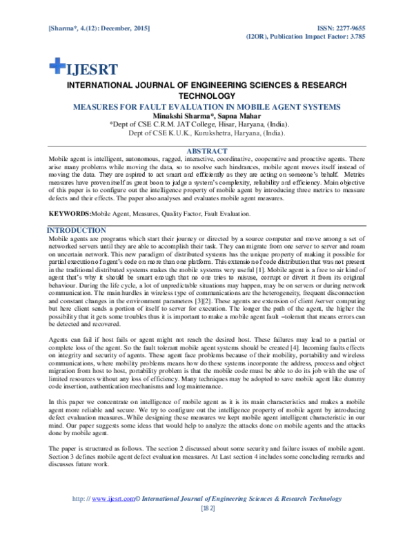 (PDF) Technology Measures for Fault Evaluation in Mobile Agent Systems