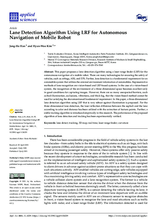 (PDF) Lane Detection Algorithm Using LRF for Autonomous Navigation of ...