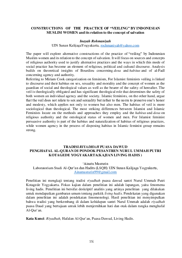 (PDF) Constructions Of The Practice Of “Veiling” By Indonesian Muslim ...