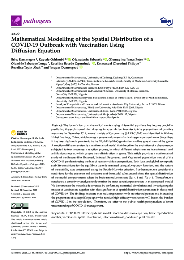 (PDF) Mathematical Modelling of the Spatial Distribution of a COVID-19 ...