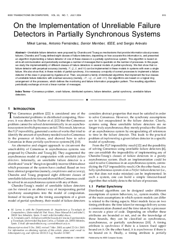 (PDF) On the implementation of unreliable failure detectors in ...