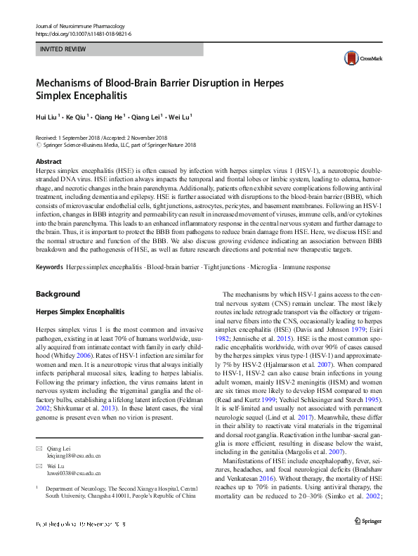 (PDF) Mechanisms of the Blood–Brain Barrier Disruption in HIV-1 Infection