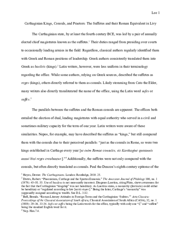 (DOC) Carthaginian Kings, Consuls, and Praetors: The Suffetes and their ...