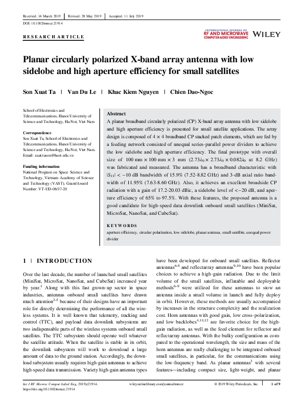 (PDF) Planar circularly polarized X‐band array antenna with low ...