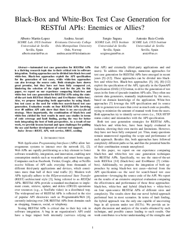 (PDF) Black-Box and White-Box Test Case Generation for RESTful APIs ...