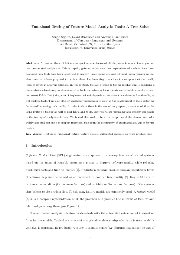 (PDF) Functional testing of feature model analysis tools: a test suite