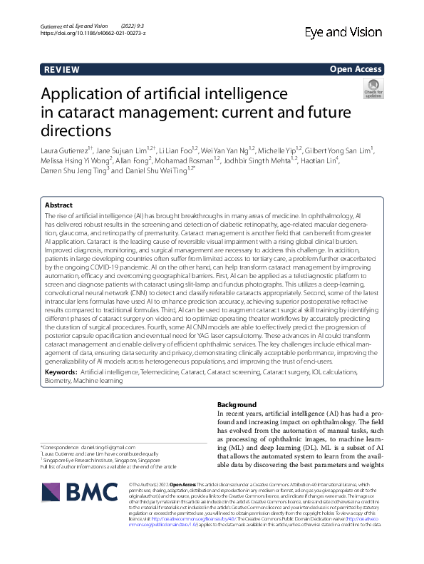 (PDF) Application of artificial intelligence in cataract management ...