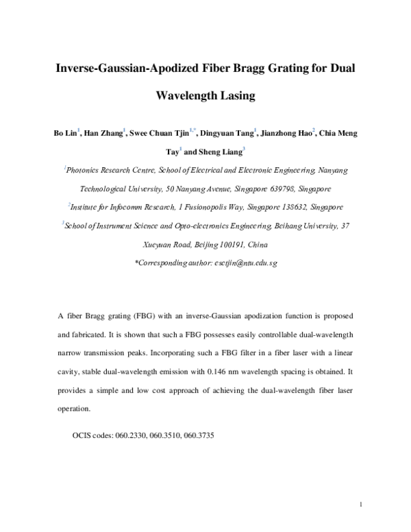 (PDF) Inverse-Gaussian apodized fiber Bragg grating for dual-wavelength ...