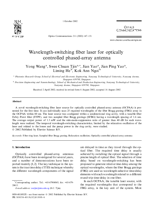 (PDF) Wavelength-switching fiber laser for optically controlled phased ...