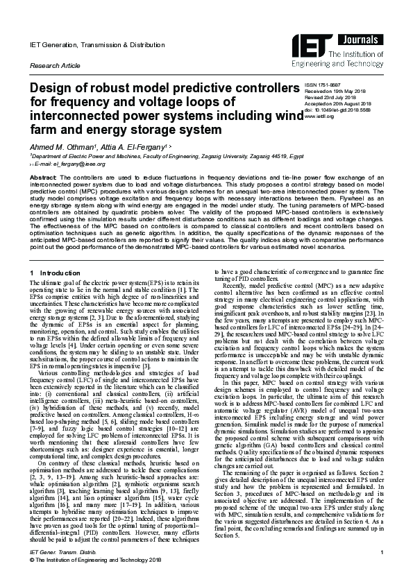 (PDF) Design of robust model predictive controllers for frequency and ...