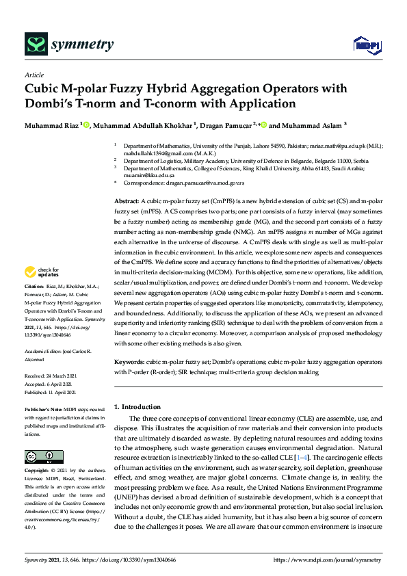 (PDF) Cubic M-polar Fuzzy Hybrid Aggregation Operators with Dombi’s T ...