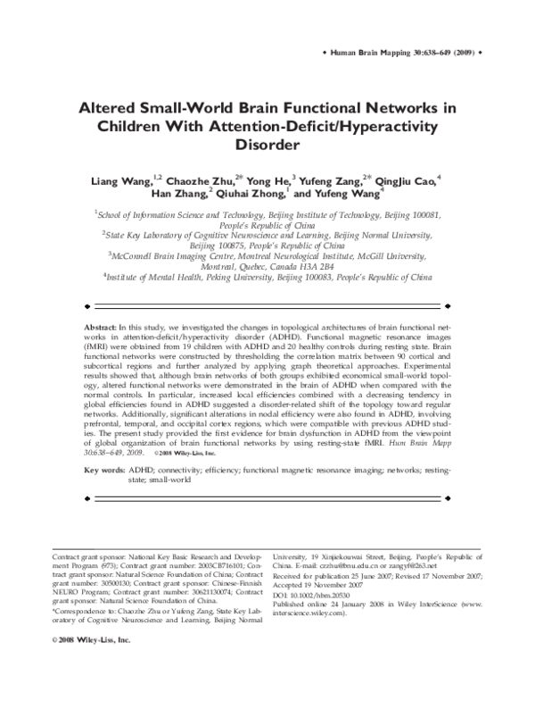 (PDF) Altered small-world brain functional networks in children with ...