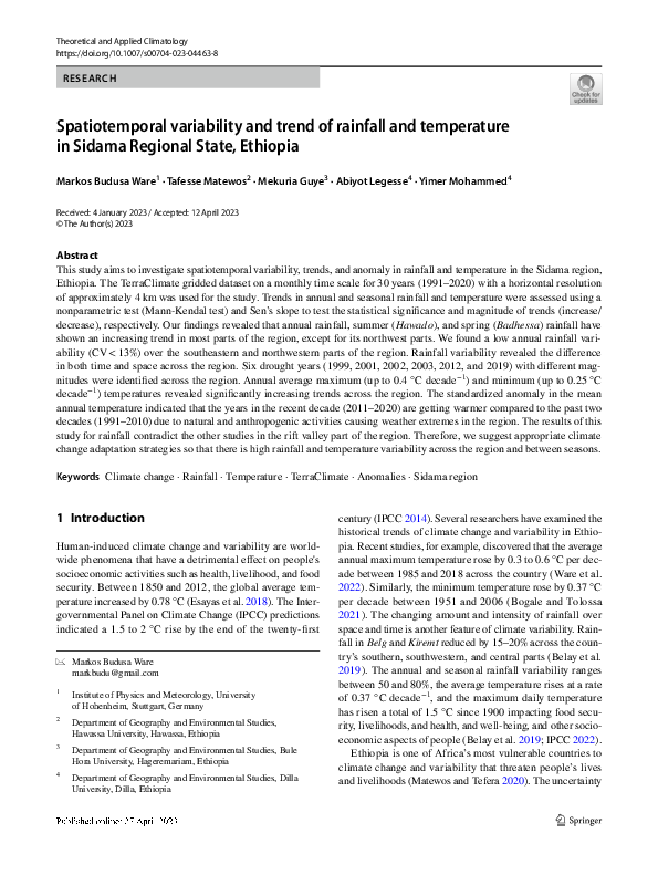 (PDF) Spatiotemporal variability and trend of rainfall and temperature ...