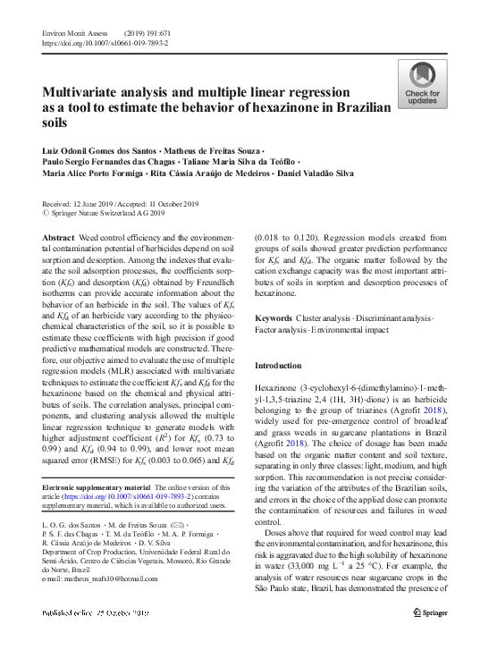 (PDF) Multivariate analysis and multiple linear regression as a tool to ...