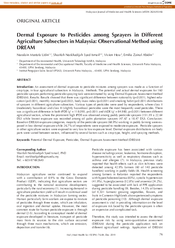 (PDF) Dermal exposure to pesticides among sprayers in different ...