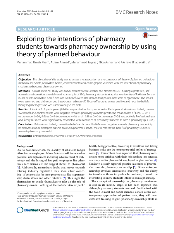 (PDF) Exploring the intentions of pharmacy students towards pharmacy ...