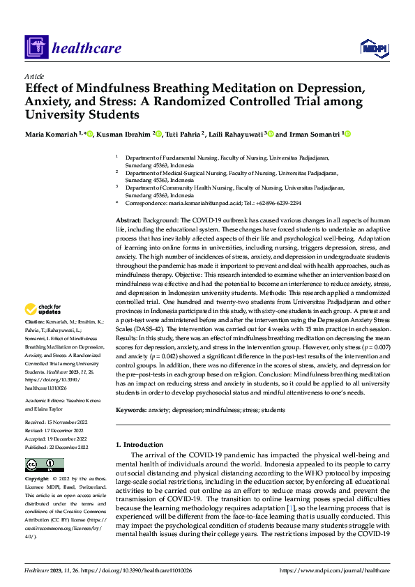 (PDF) Effect of Mindfulness Breathing Meditation on Depression, Anxiety ...