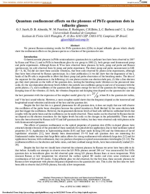 (PDF) Quantum confinement effects on the phonons of PbTe quantum dots ...