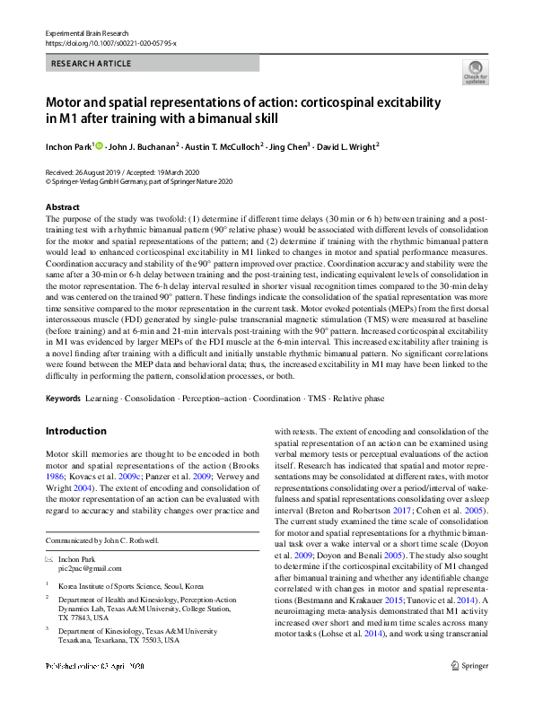 (PDF) Motor and spatial representations of action: corticospinal ...