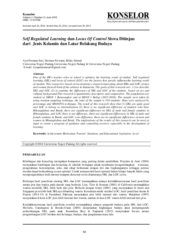 (PDF) Self Regulated Learning dan Locus Of Control Siswa Ditinjau dari ...