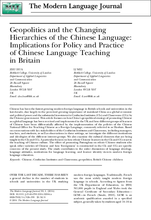(PDF) Geopolitics and the Changing Hierarchies of the Chinese Language ...