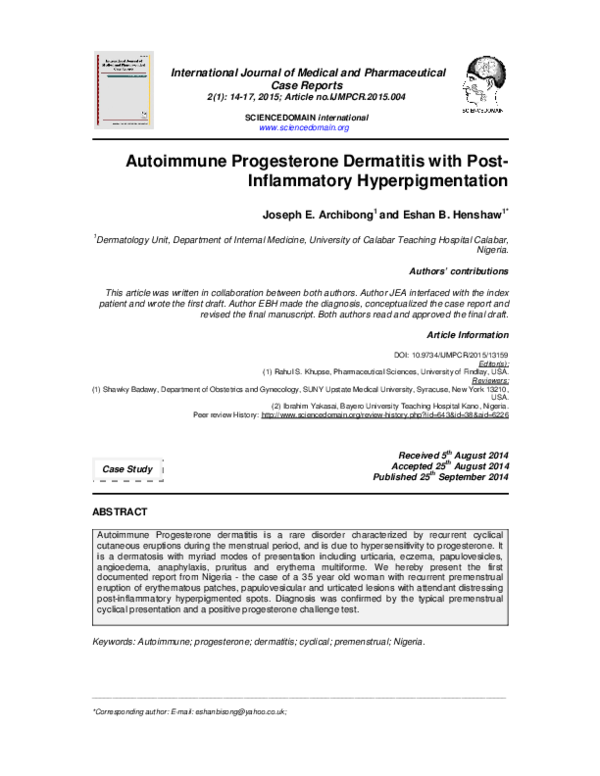 (PDF) Autoimmune Progesterone Dermatitis with Post-Inflammatory ...