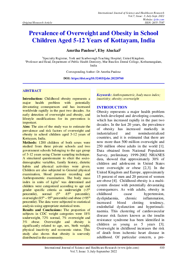 (PDF) Prevalence of Overweight and Obesity in School Children Aged 5-12 ...