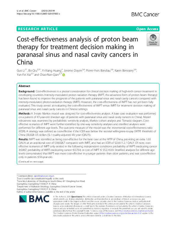 (PDF) Cost-effectiveness analysis of proton beam therapy for treatment ...