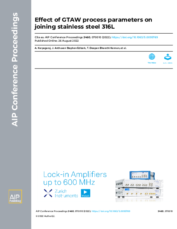 (PDF) Effect of GTAW process parameters on joining stainless steel 316L