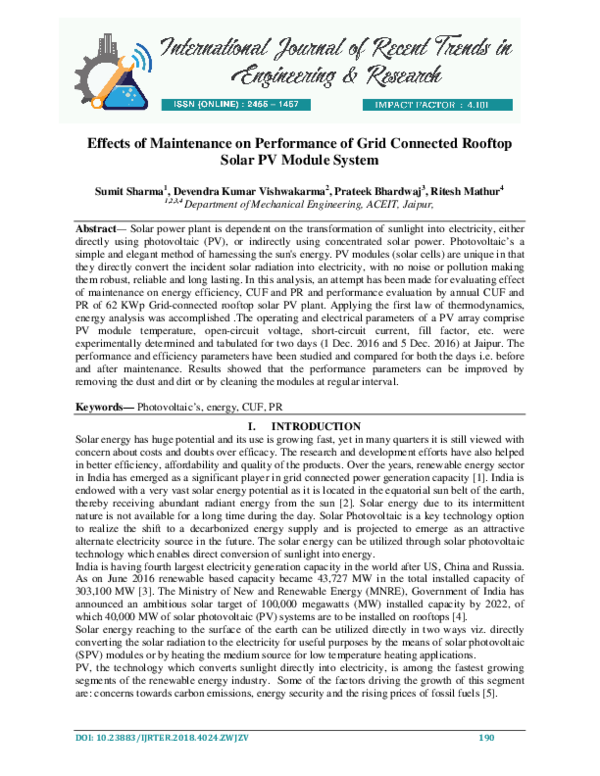 (PDF) Effects of Maintenance on Performance of Grid Connected Rooftop ...